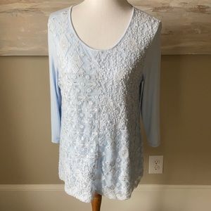 Chico's Light Blue Lace Embroidered Blouse